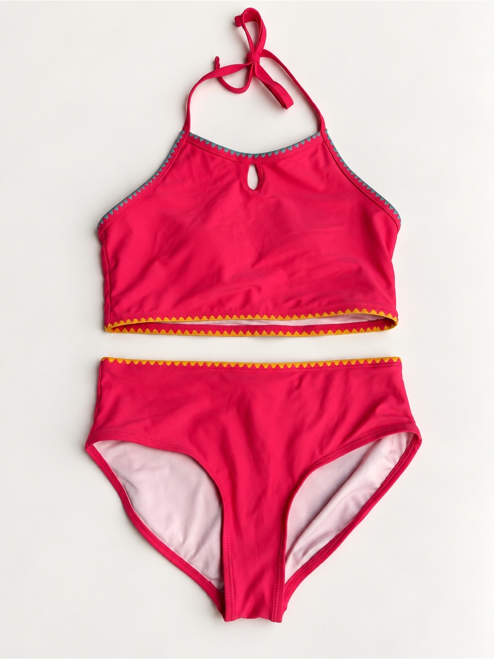 Old Navy Girls 14-16 Pink High-Neck Two-Piece Swim Set with Trim
